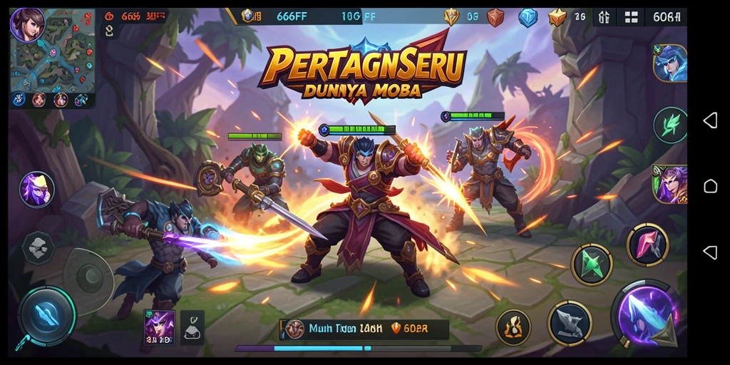 Screenshot 666FF menunjukkan aksi seru dalam pertempuran MOBA.