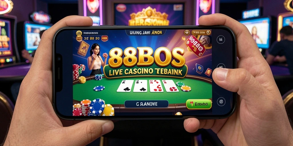 Screenshot gameplay 88BOS menunjukkan dealer langsung dan permainan yang memukau.