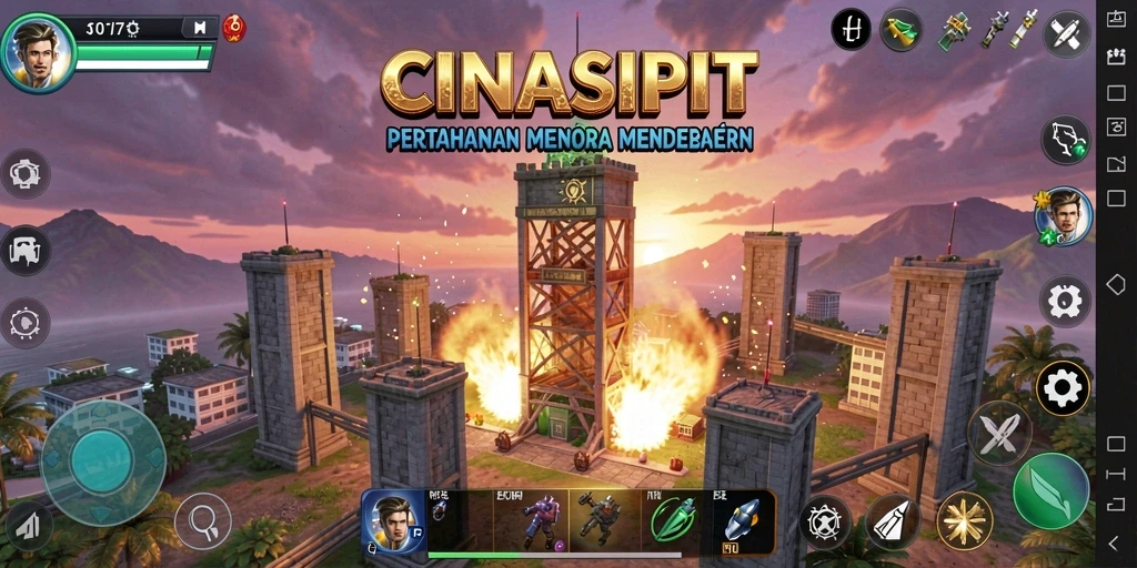Tampilan gameplay menara pertahanan yang menarik dalam CINASIPIT.