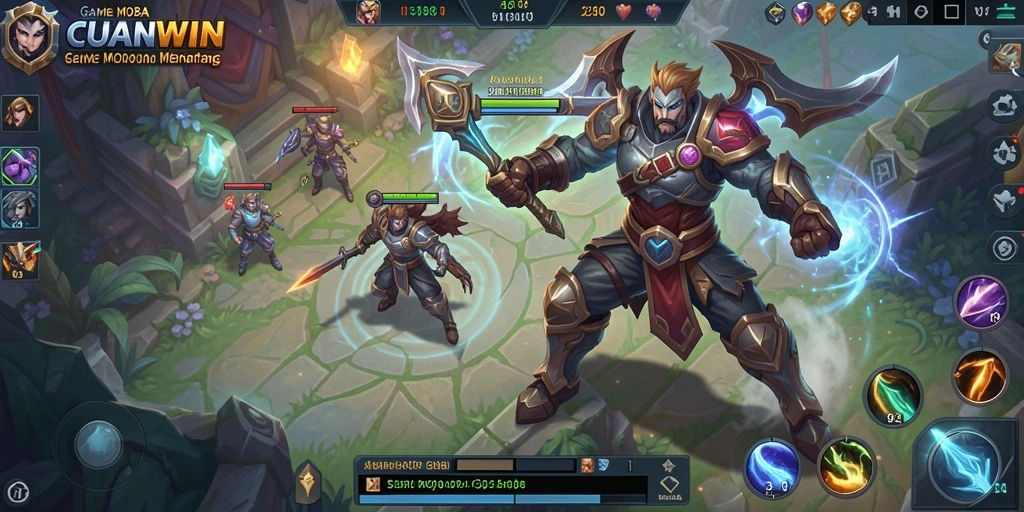 Tampilan gameplay CUANWIN yang menarik dalam pertempuran MOBA.