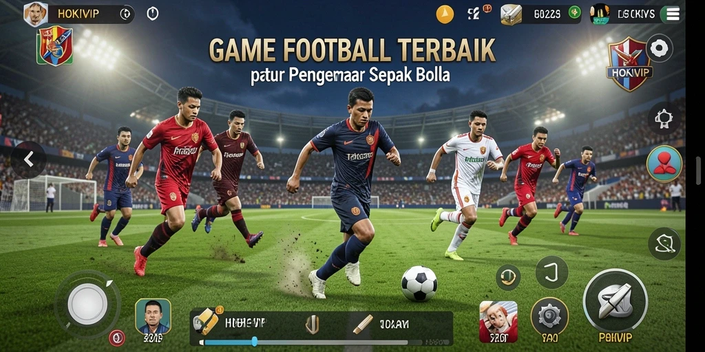 Screenshot gameplay HOKIVIP menampilkan aksi seru dalam pertandingan sepak bola.