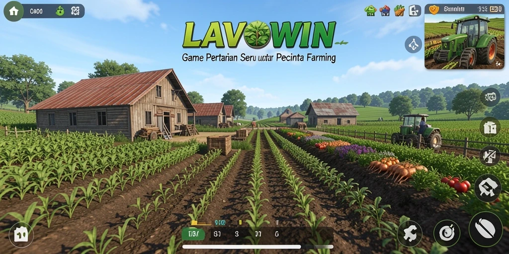Tampilan gameplay LAVOWIN yang menakjubkan di lahan pertanian.