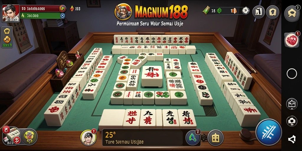 Tampilan gameplay MAGNUM188 yang menarik dengan ubin Mahjong berwarna-warni.