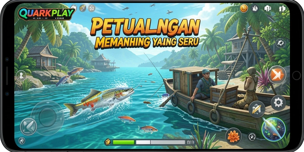 Gameplay QUARKPLAY yang mendebarkan dengan berbagai lokasi memancing.
