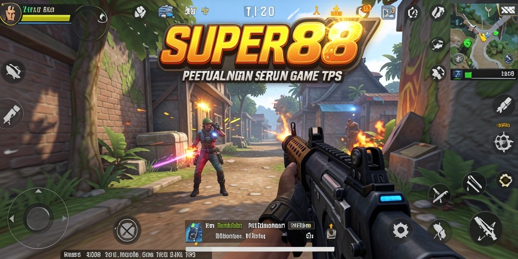 Screenshot utama SUPER88 menunjukkan aksi gameplay yang mendebarkan.