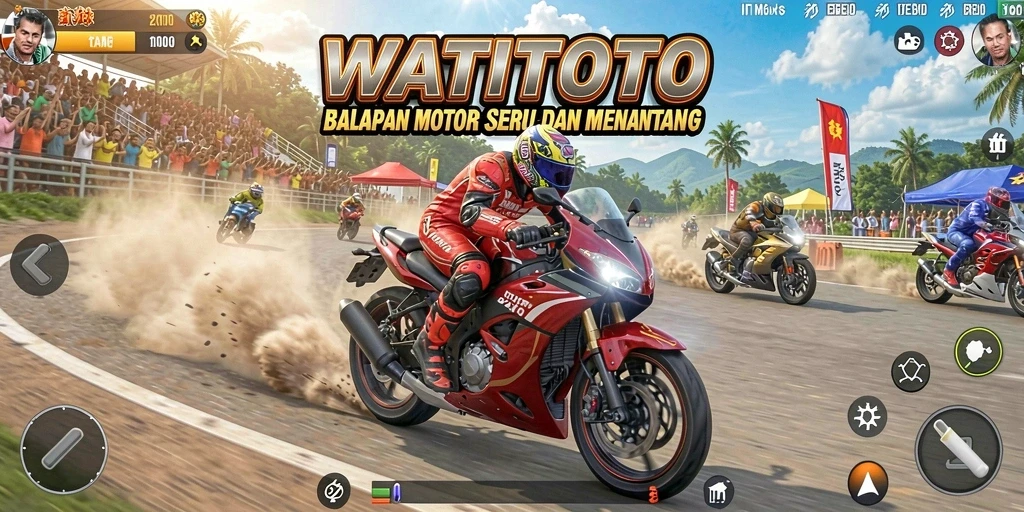 Screenshot gameplay WATITOTO menampilkan balapan motor yang seru dan intens.